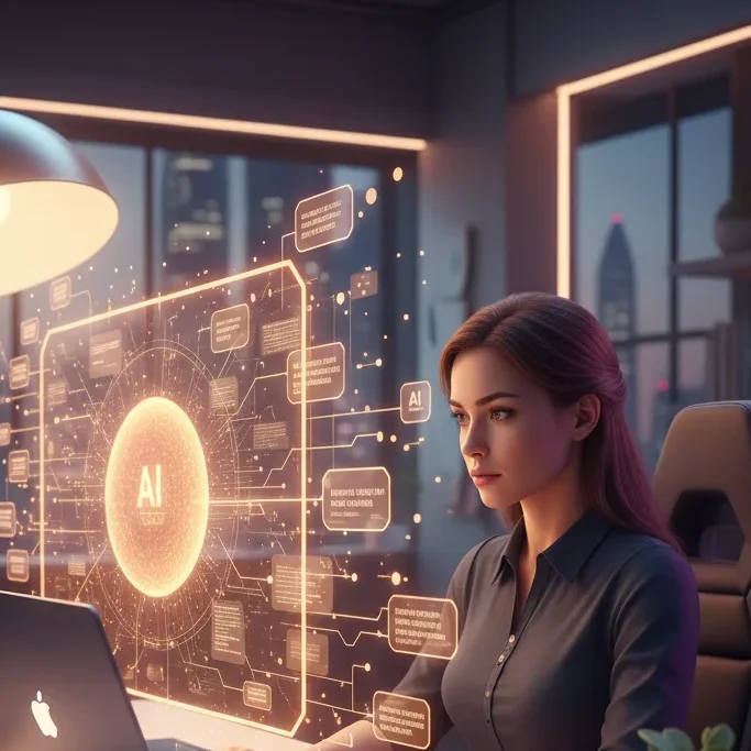 Marketer using AI writing tools like ChatGPT to generate blog content and ad copies.