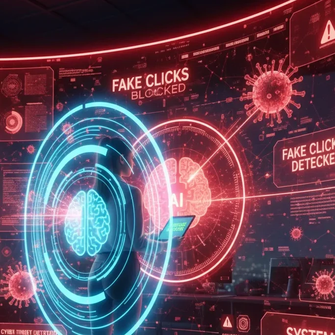 AI detecting ad fraud and protecting digital marketing campaigns from fake clicks.